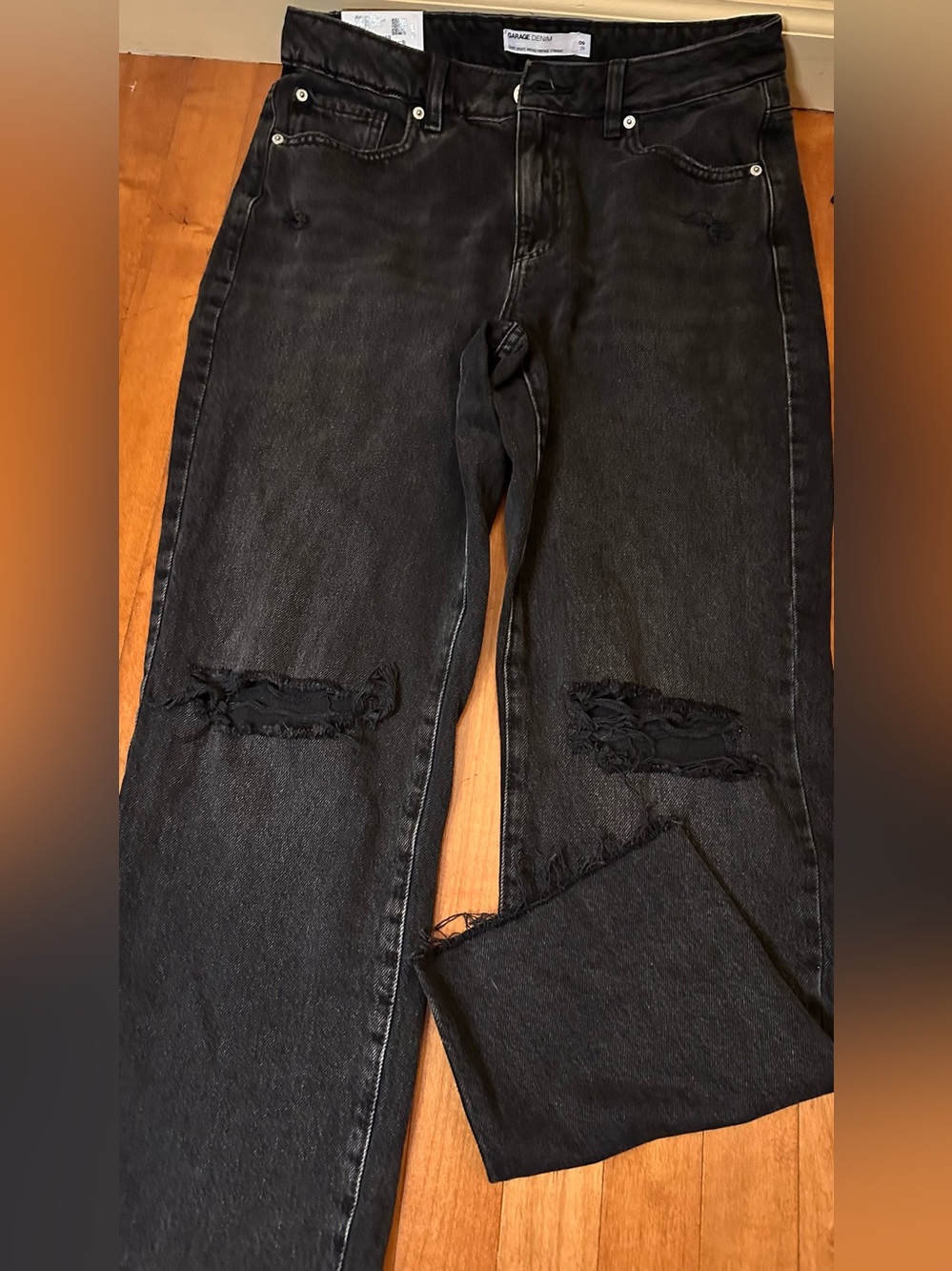 Garage Black Straight Leg Distressed Women’s Jeans